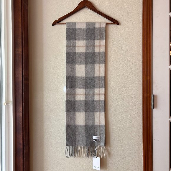 NWT Kiltane Scarf Plaid Checked 100% Lambswool Scottish High-Quality Gray White - Picture 1 of 10